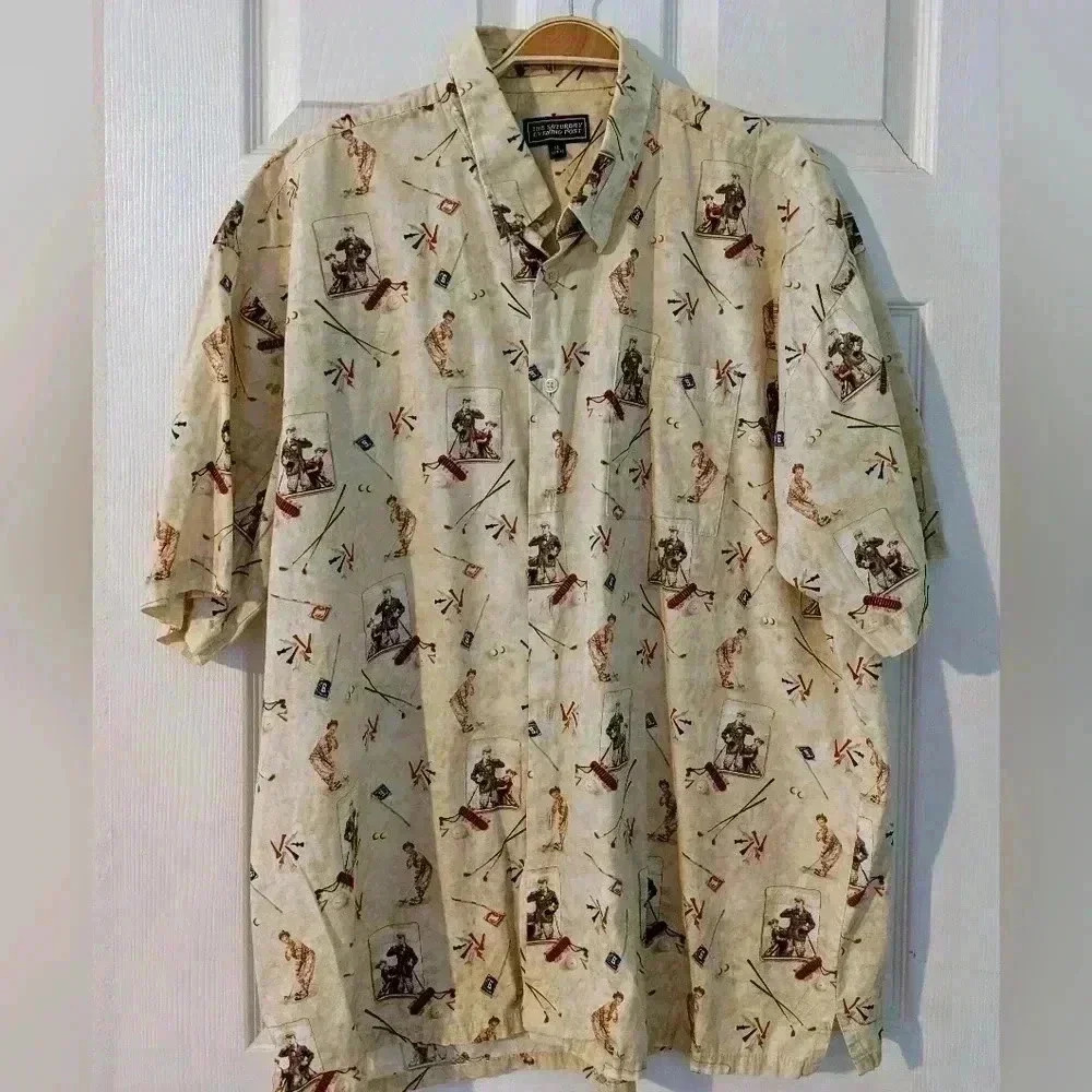 The Saturday Evening Post Nostalgic Print‎ Button Down Shirt Mens XL